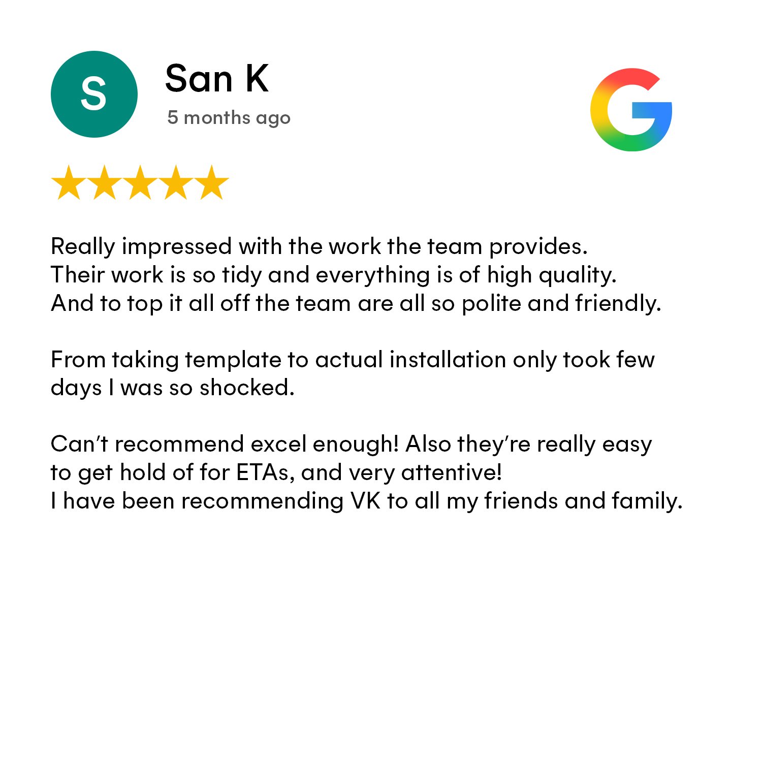 Google review screenshot 2 for VK Marble Group