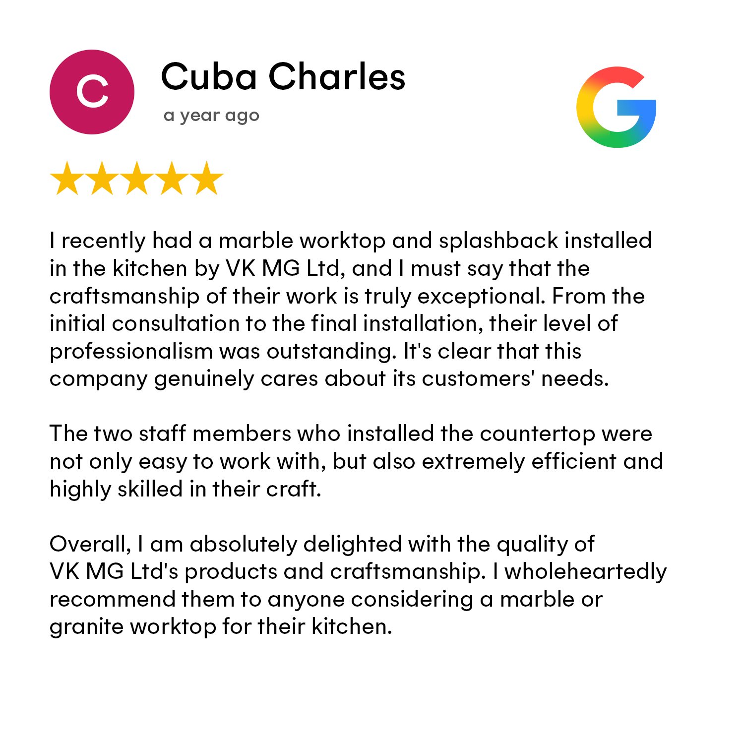 Google review screenshot 4 for VK Marble Group